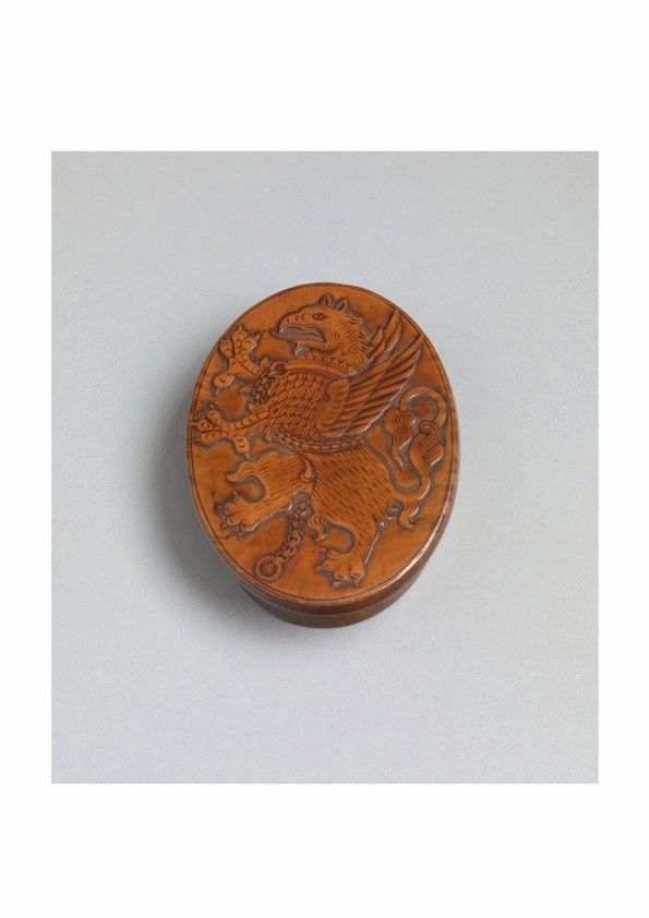 Fine Early Griffin Carved Oval Tobacco Box