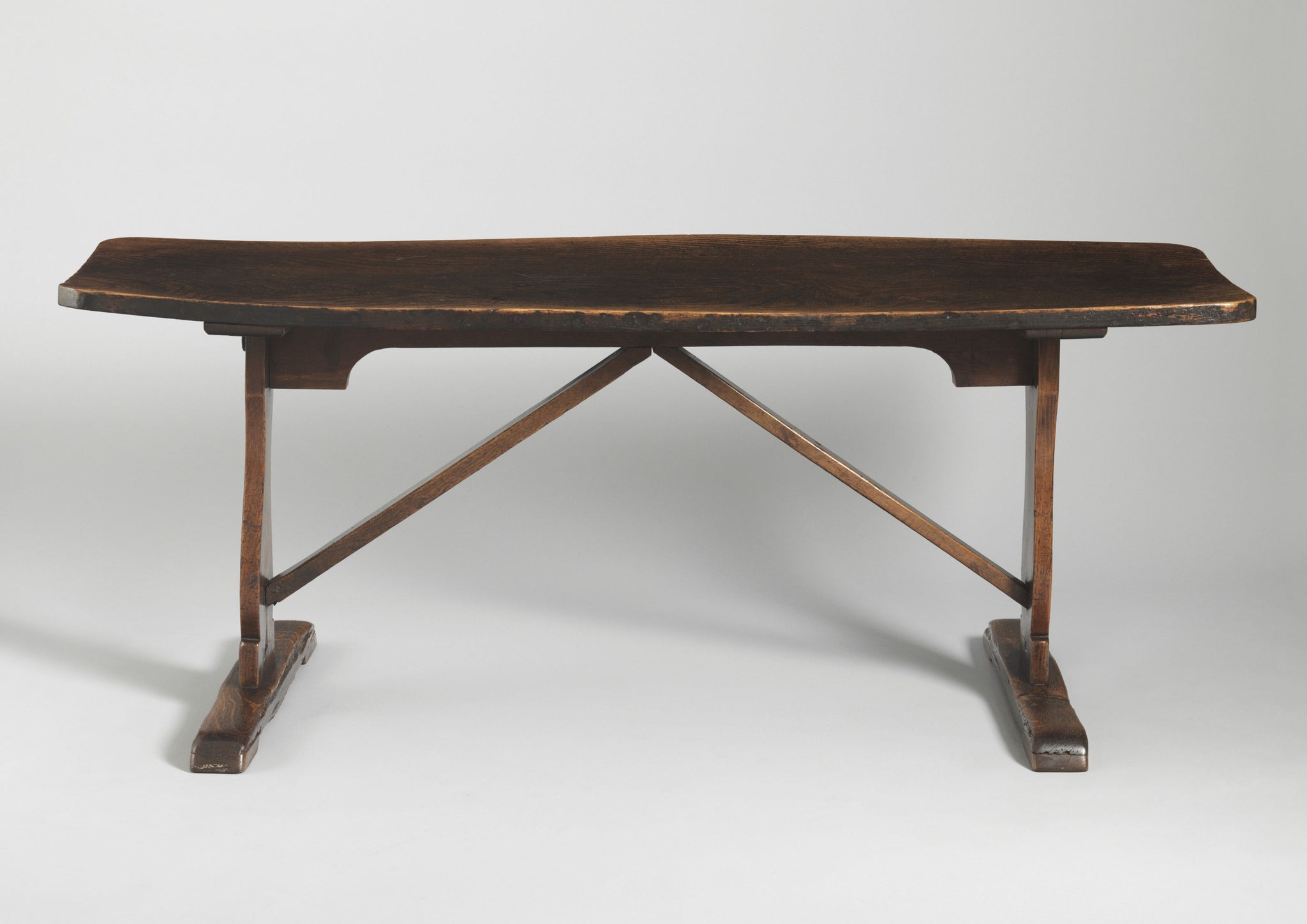 Rare Sculptural Single Plank Top Trestle Table