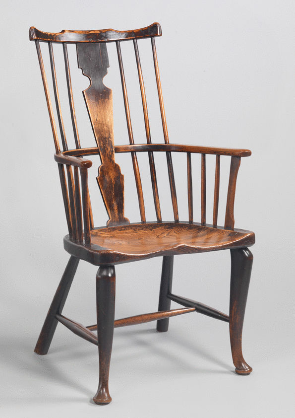Exceptional Early Cabriole Legged Windsor Comb Back Chair