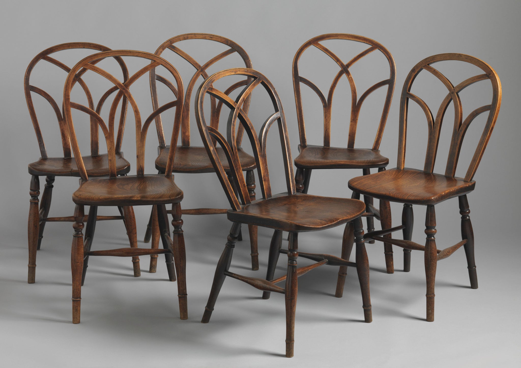 Harlequin Set of Six Gothic Lace Back Windsor Chairs