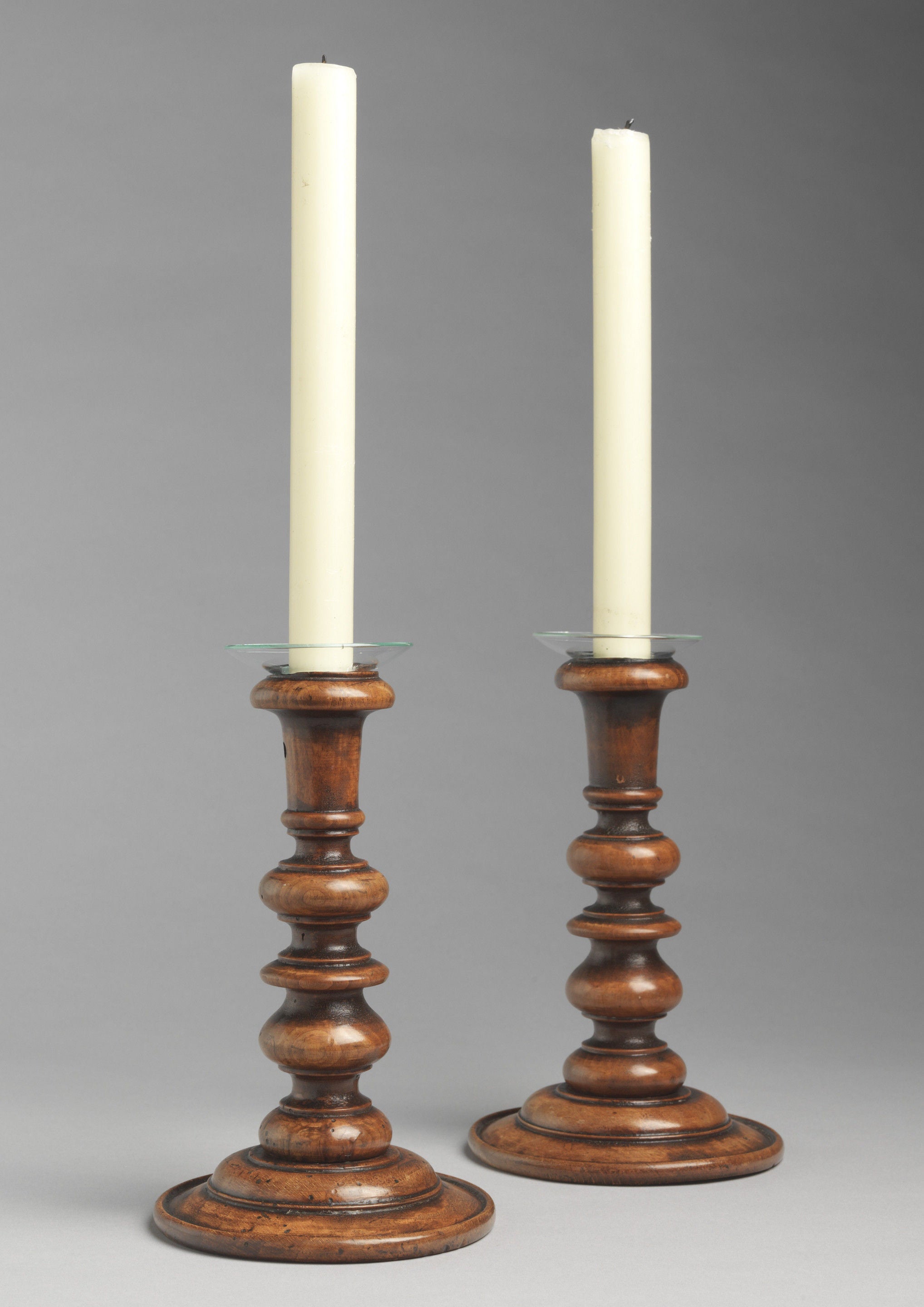 Finely Turned Treenware Candlesticks