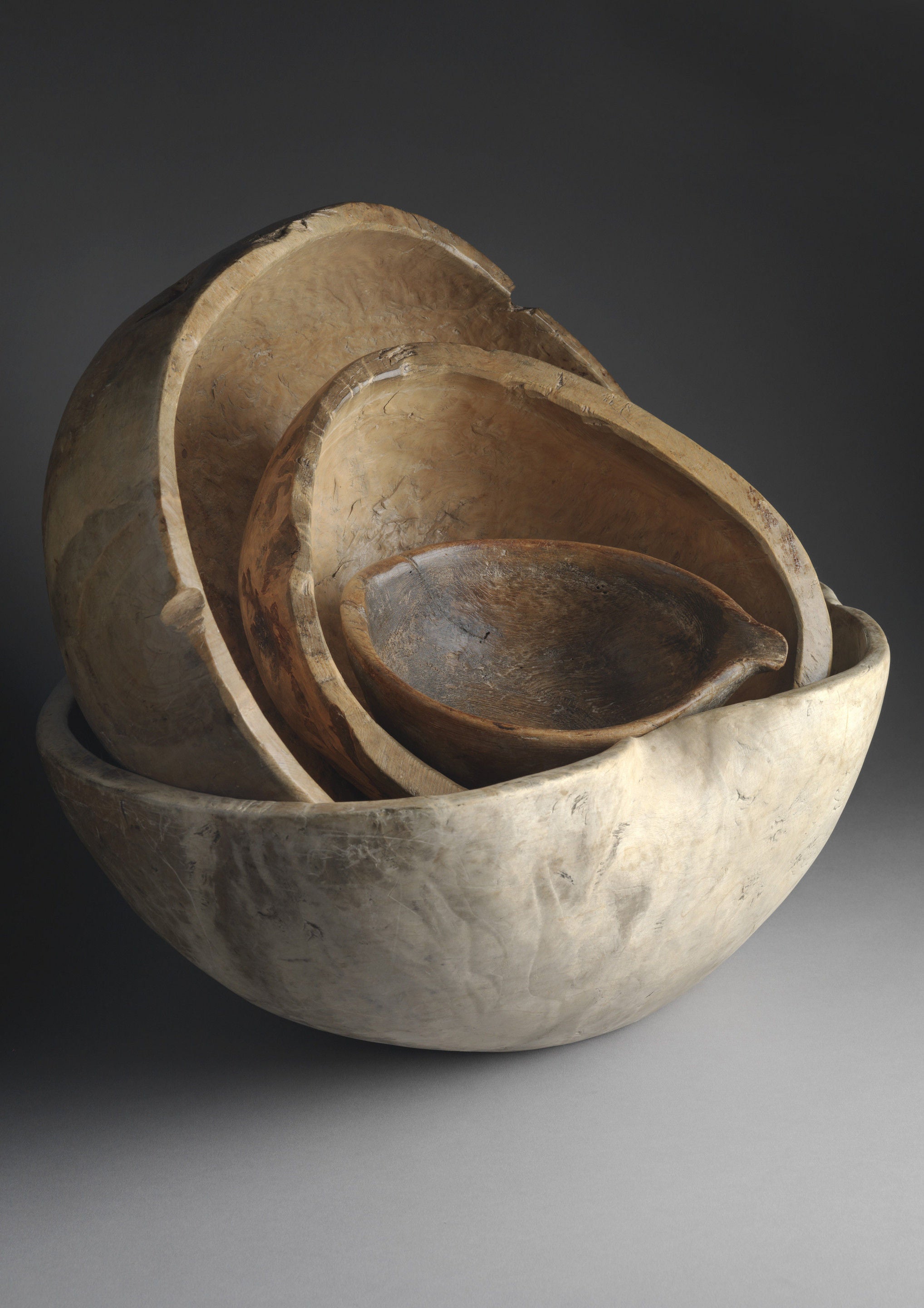 Four Sculptural Dug Out Root Bowls