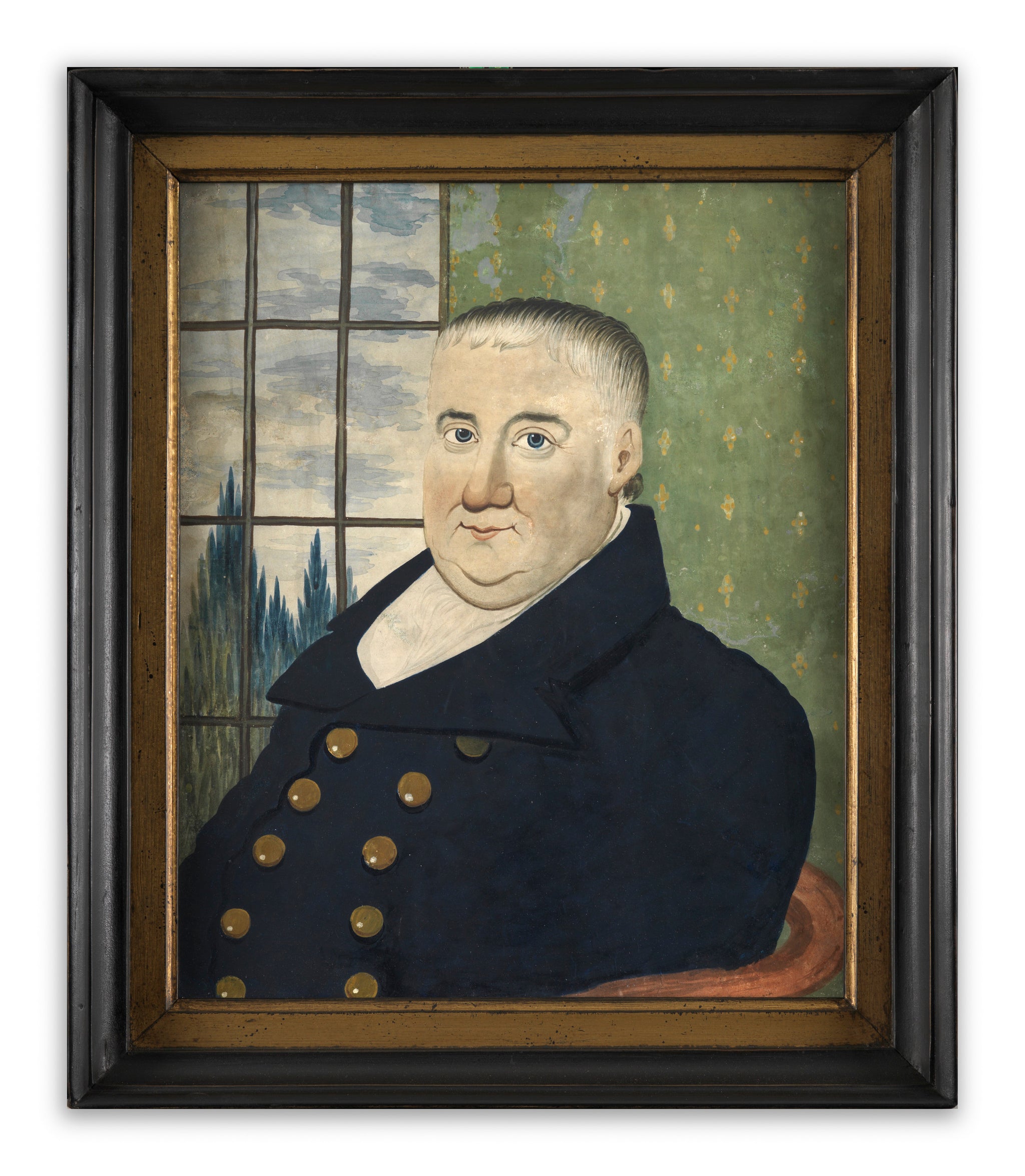 Rare Large Naive Watercolour Portrait 