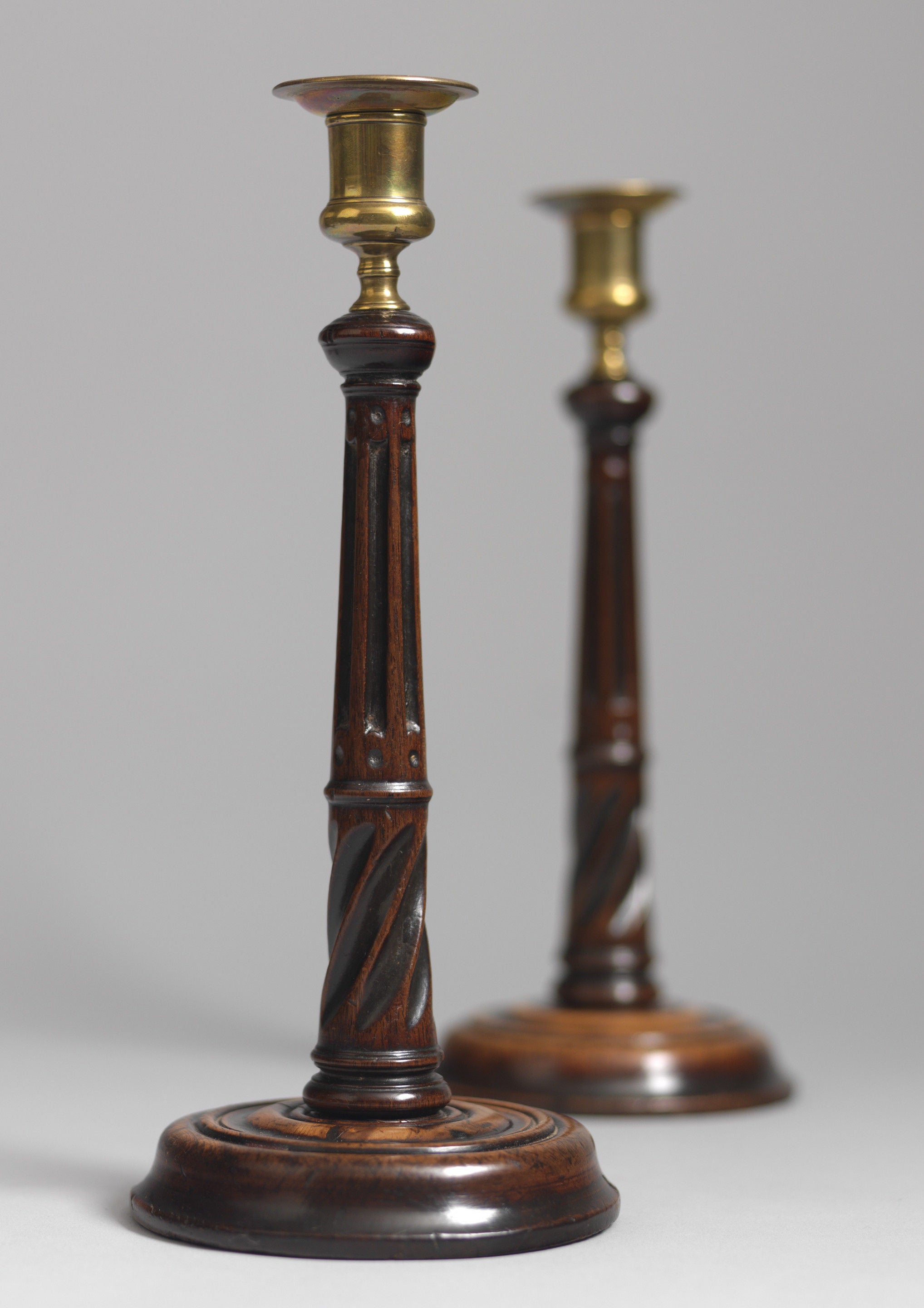 Fine Pair Of Georgian Fluted And Spiral Turned Table Candlesticks