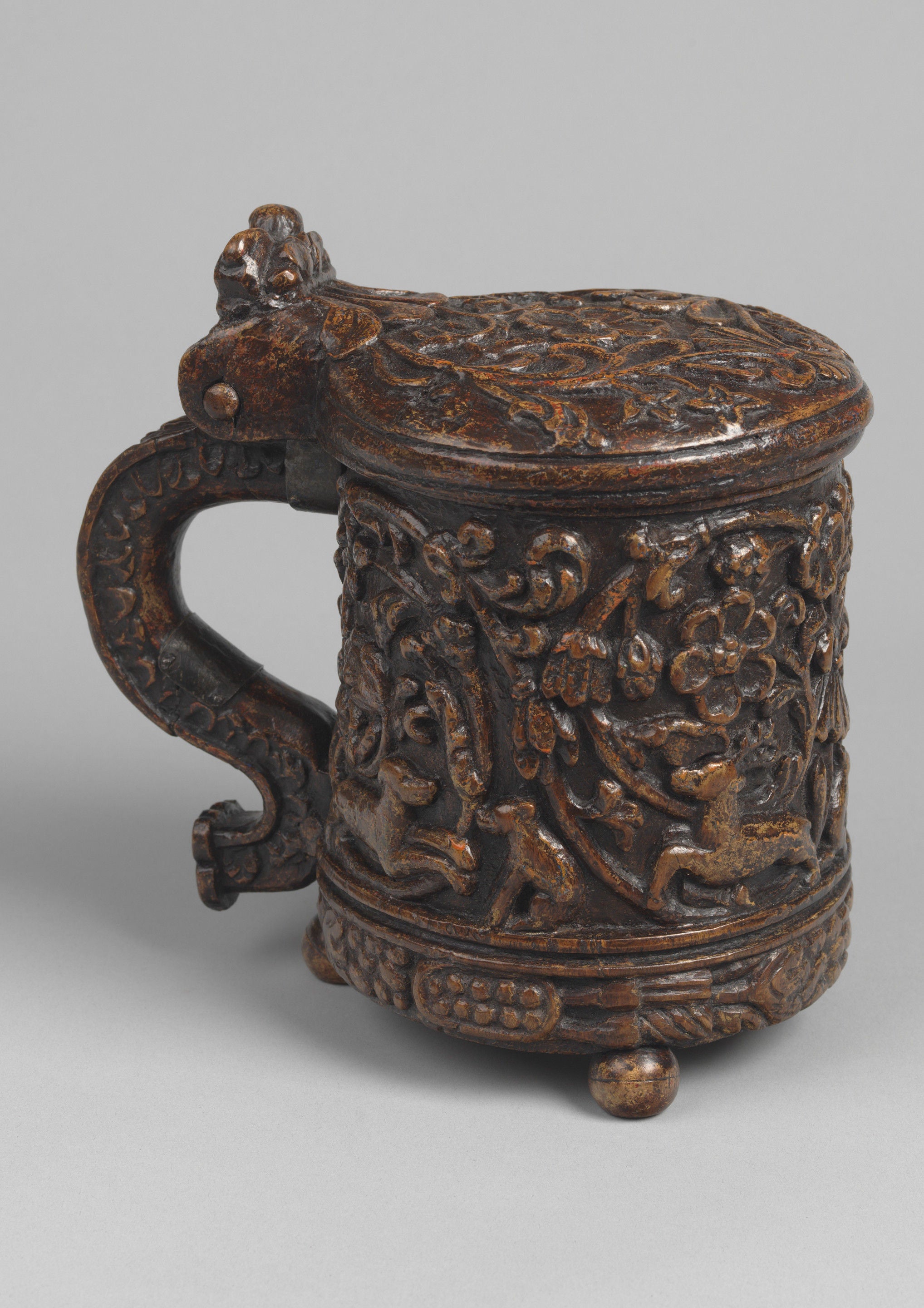 Exceptional Early Figure Carved Ceremonial Tankard