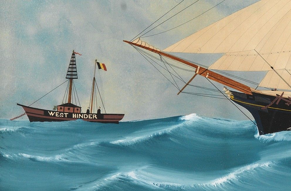 "Two Sailing Boats by West Hinder Lightship"