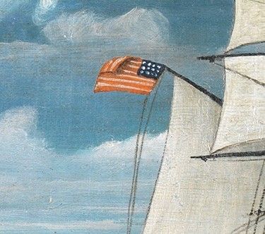 Three Masted Steam Ship In Full Sail, Flying The Stars and Stripes