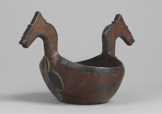 Unusual Painted Twin Horse Headed Kasa