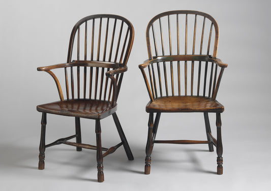 Two Georgian Double Bow Windsor Armchairs