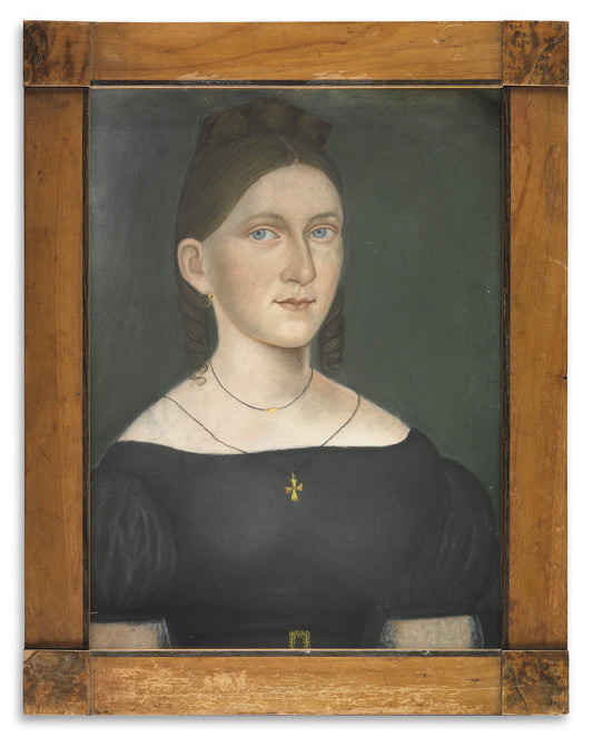 Engaging Primitive Folk Art Portrait Of A Young Lady