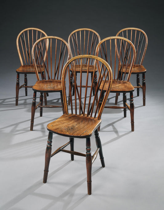 Genuine Set of Six Georgian Bow Backed Windsor Chairs 