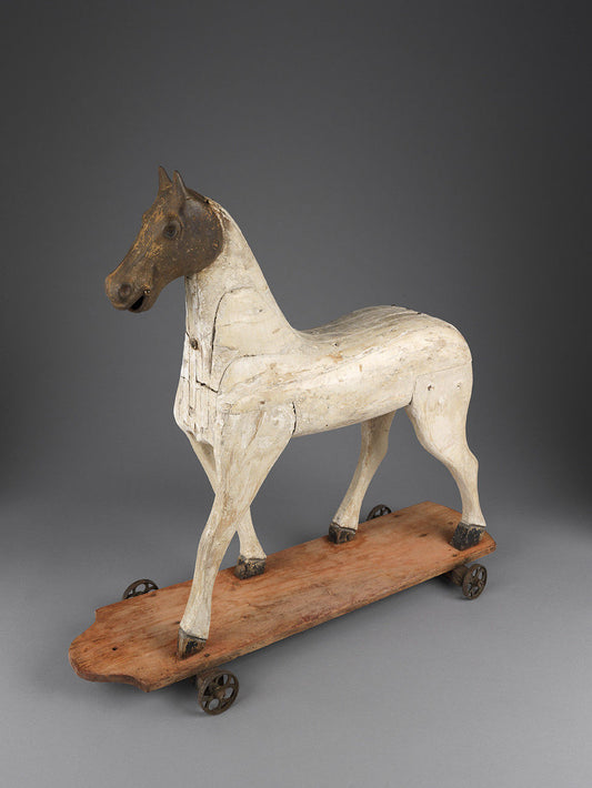 Sculptural Folk Art Toy Horse with Rare Cast Iron Head