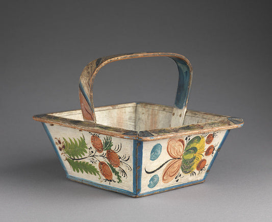 Fine Small “Rosemaling” Decorated Wool Basket