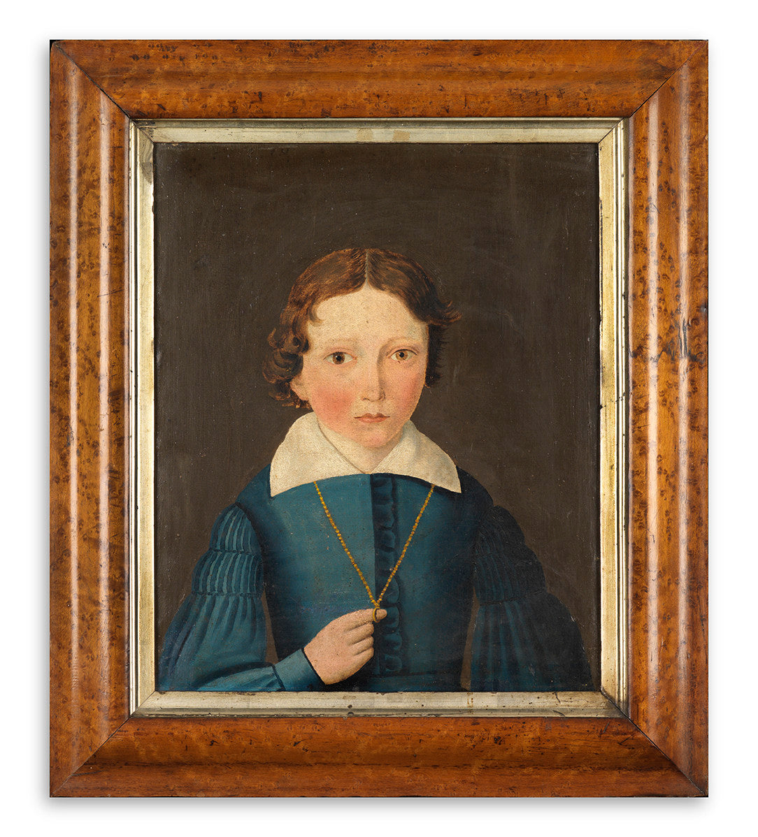 Primitive Portrait of a Young Man in Blue Coat and White Collar 