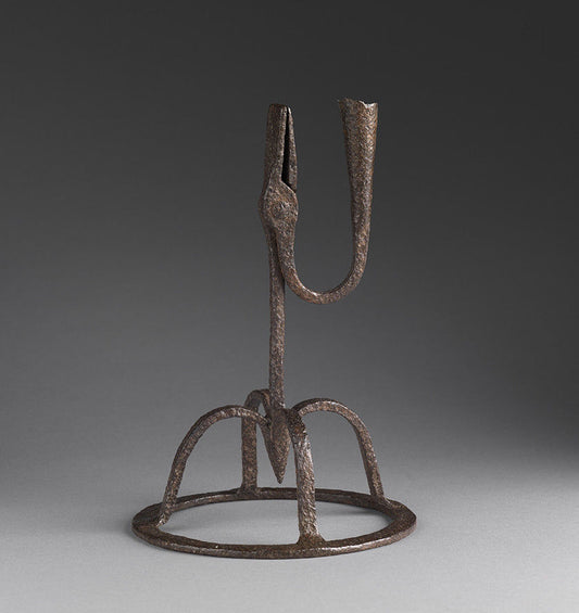 Early Primitive Crown Based Rushlight Nip and Candleholder